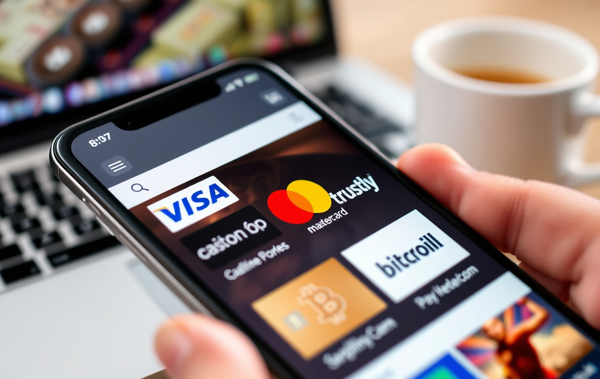 Smarttelefon med betalingsmetoder på et nettcasino