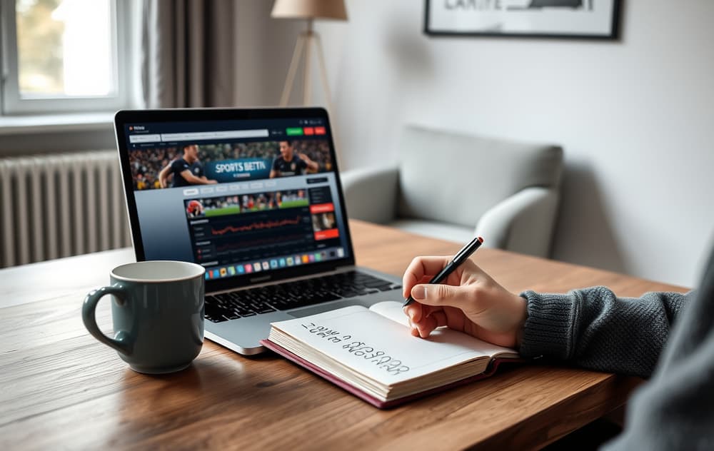 Person som sitter ved et skrivebord og sammenligner odds på en bærbar PC